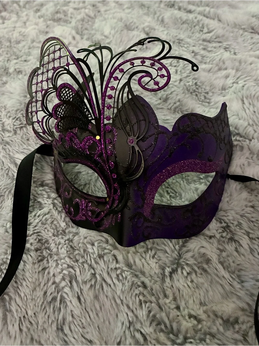 NOLA Mardi Gras Purple Black Butterfly Masquerade Mask Filigree Glitter Cosplay